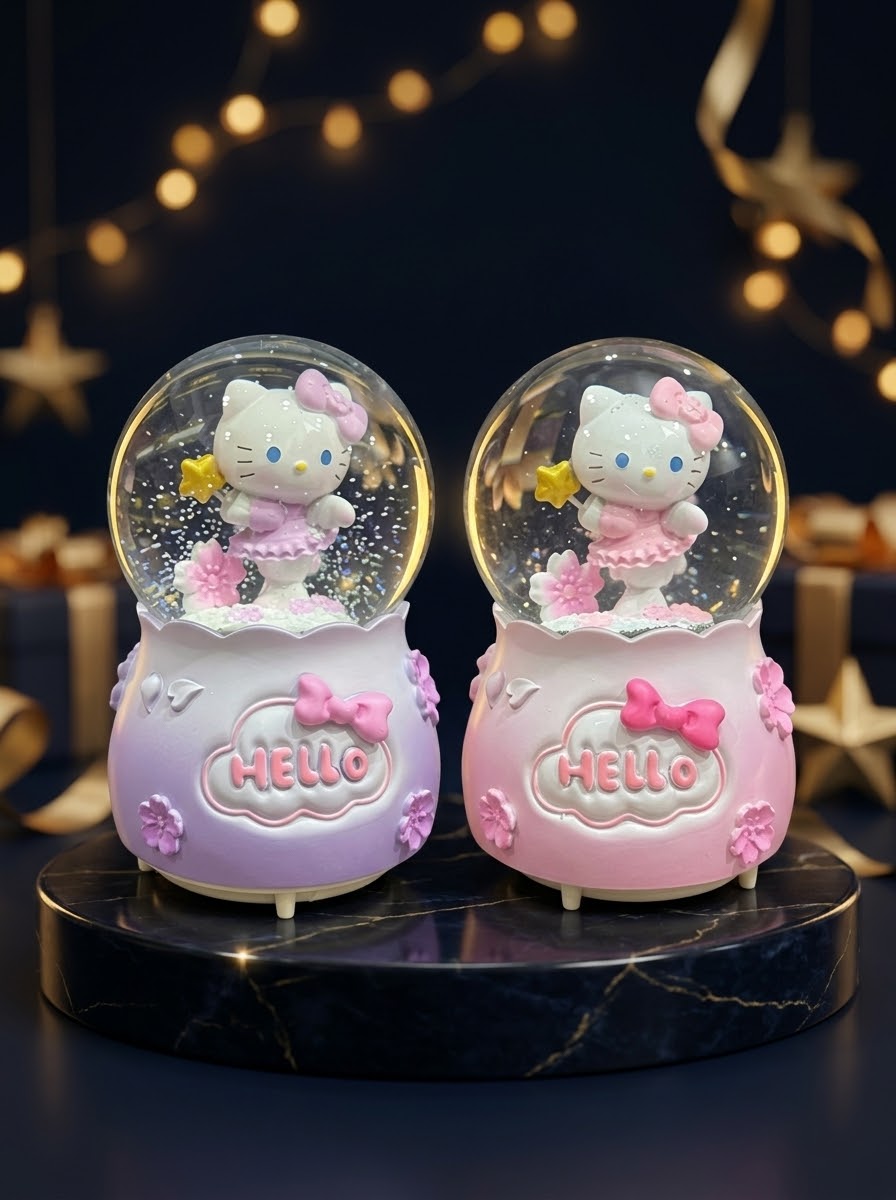 Boule de Cristal Hello Kitty Grand Modèle — Grand dôme de cristal d'exception avec éclairage féerique scintillant.