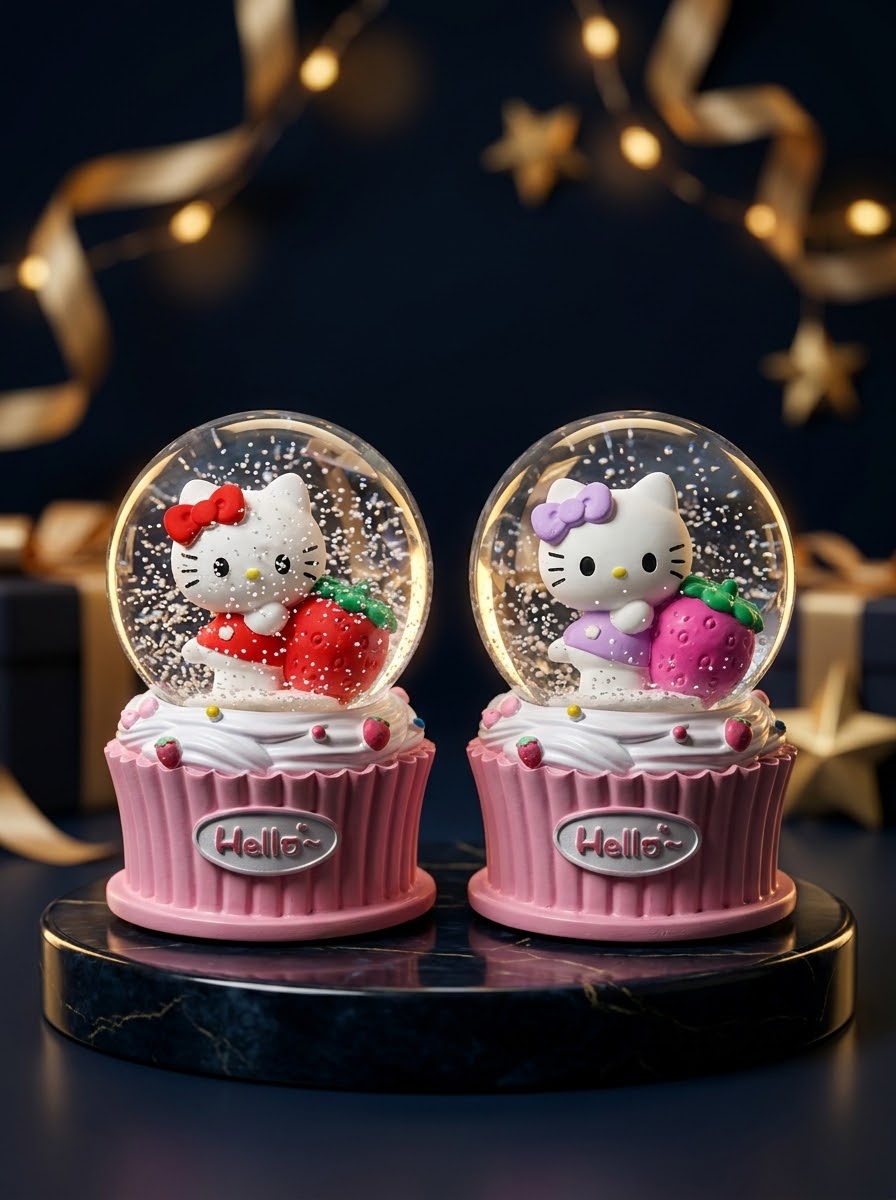 Boule de Cristal Hello Kitty Lumineuse — Lueur magique chaleureuse, gourmandise pastel et neige scintillante.